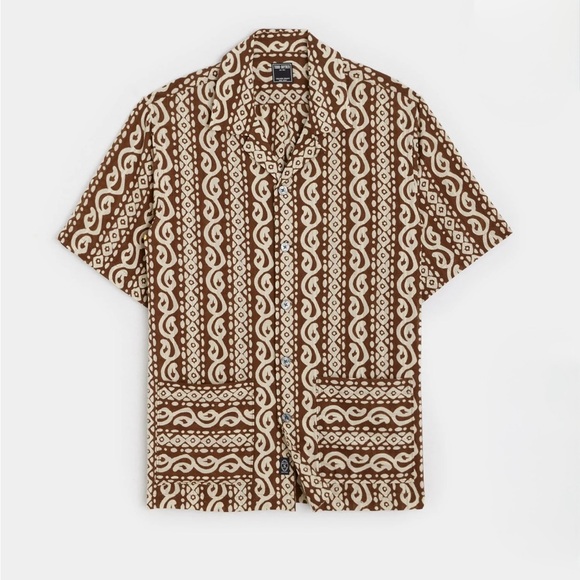 🔥🔥NWT Todd Snyder Geometric Dobby Short Sleeve Camp Collar Shirt in Brown - Picture 4 of 15
